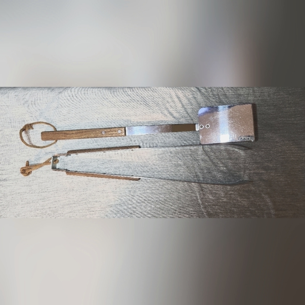 Mid‎ Century Teak & Stainless Steel Barbecue 2 Piece Barbecue Set